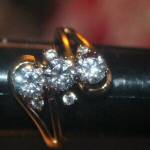 14K Gold over 925 Sterling CZ Cocktail Statement Ring